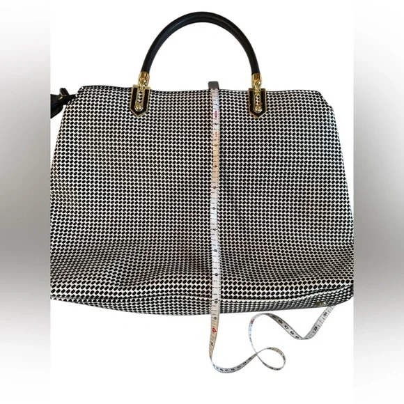 Gianni Bini Black & White Geometric Dot Structured Satchel with Gold Hardware - Picture 10 of 12